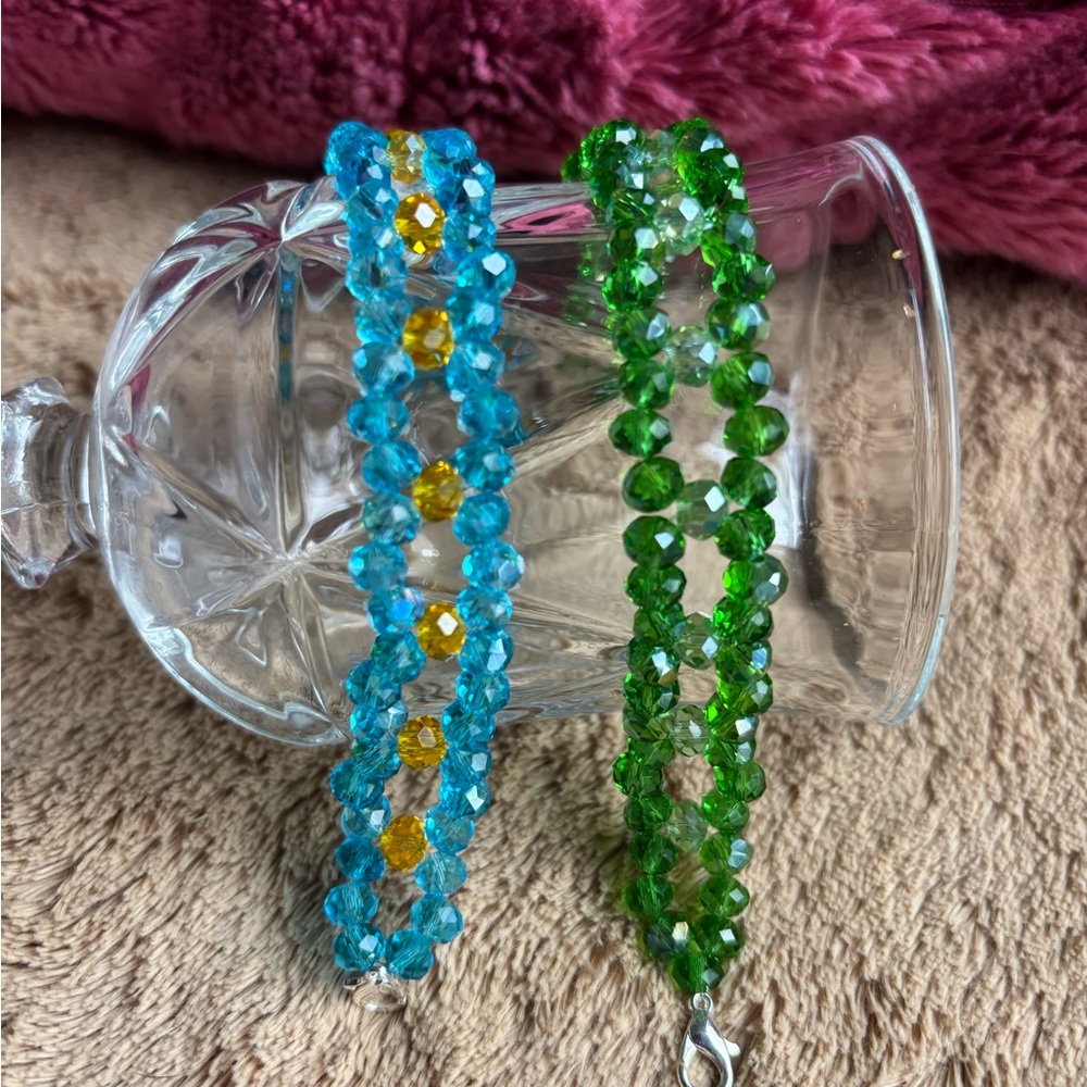Blue and Green Beaded Bracelets